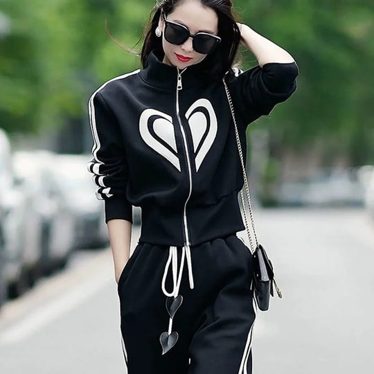 Sanne - Casual Sporty Two-Piece Set with Zipper and Wide Leg Pants