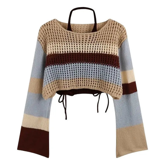 Isabelle - Fashionable Striped Knitted Two Piece Set Women's Sweater and Work Pants