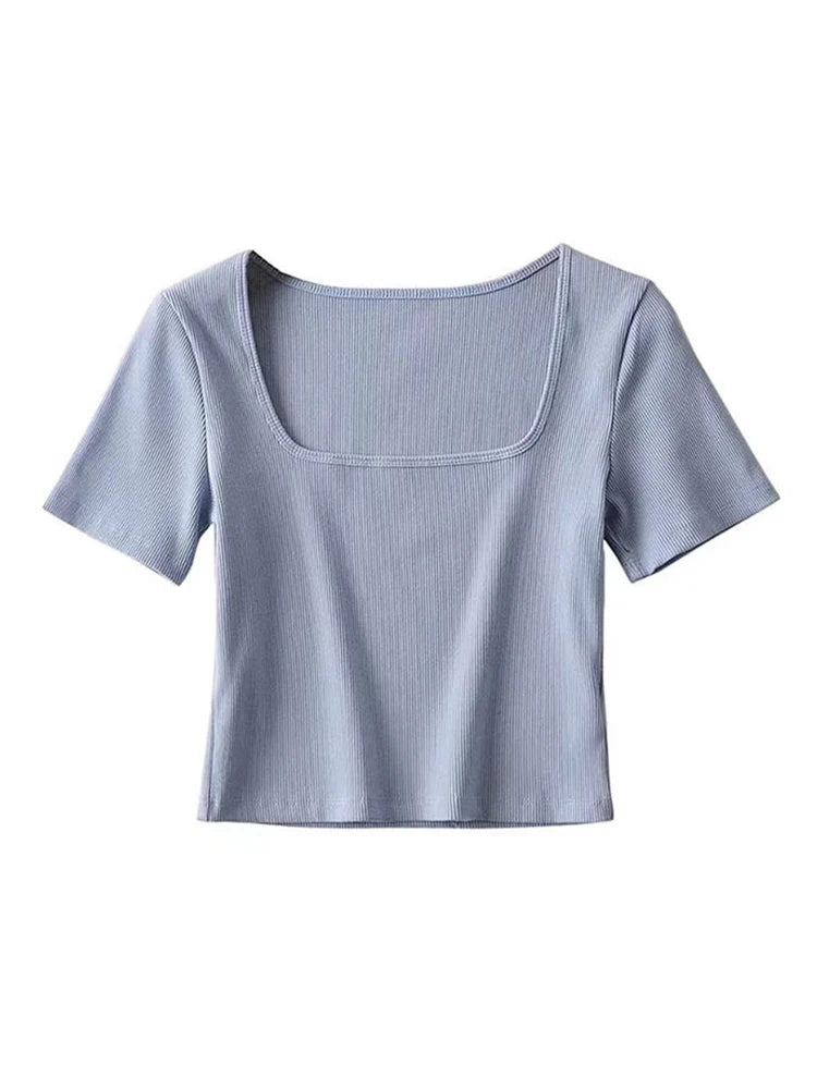 Femke - Rib Crop T-shirt met Vierkante Hals