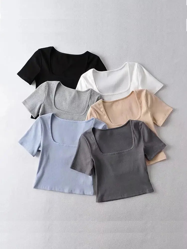 Femke - Square Neck Rib Crop T-shirt