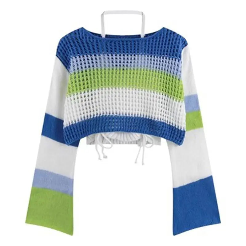 Isabelle - Fashionable Striped Knitted Two Piece Set Women's Sweater and Work Pants