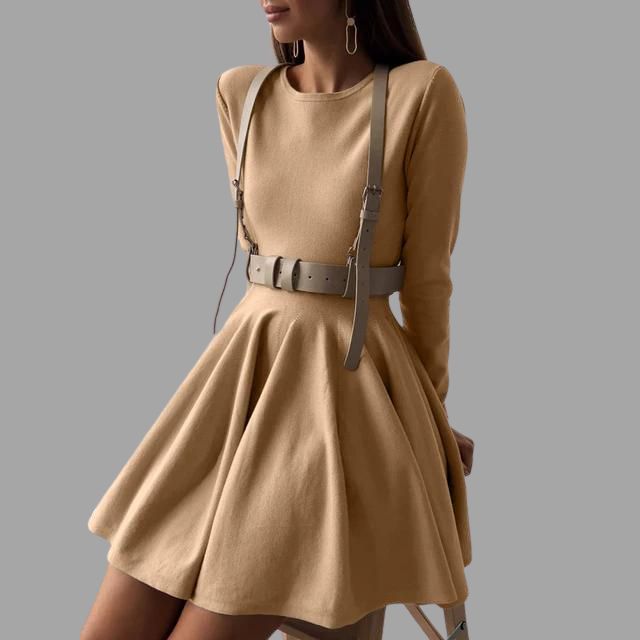 Elise - Elegant Long Sleeve Sweater Dress with Pleated Skirt