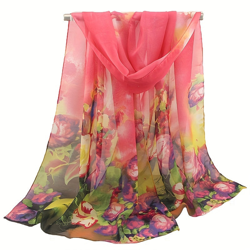 Eveline - Elegant Floral Print Polyester Scarf for Women