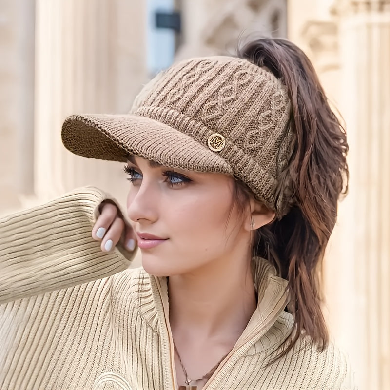 Isabelle - Warm Knitted Ponytail Baseball Cap for Women | Stylish Elegant Winter Cap