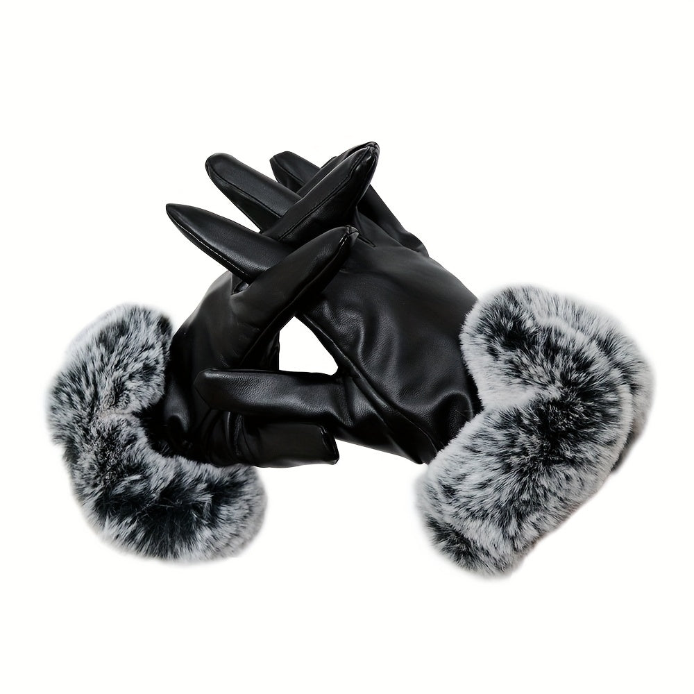 Isabella - Plush Cuff PU Leather Gloves