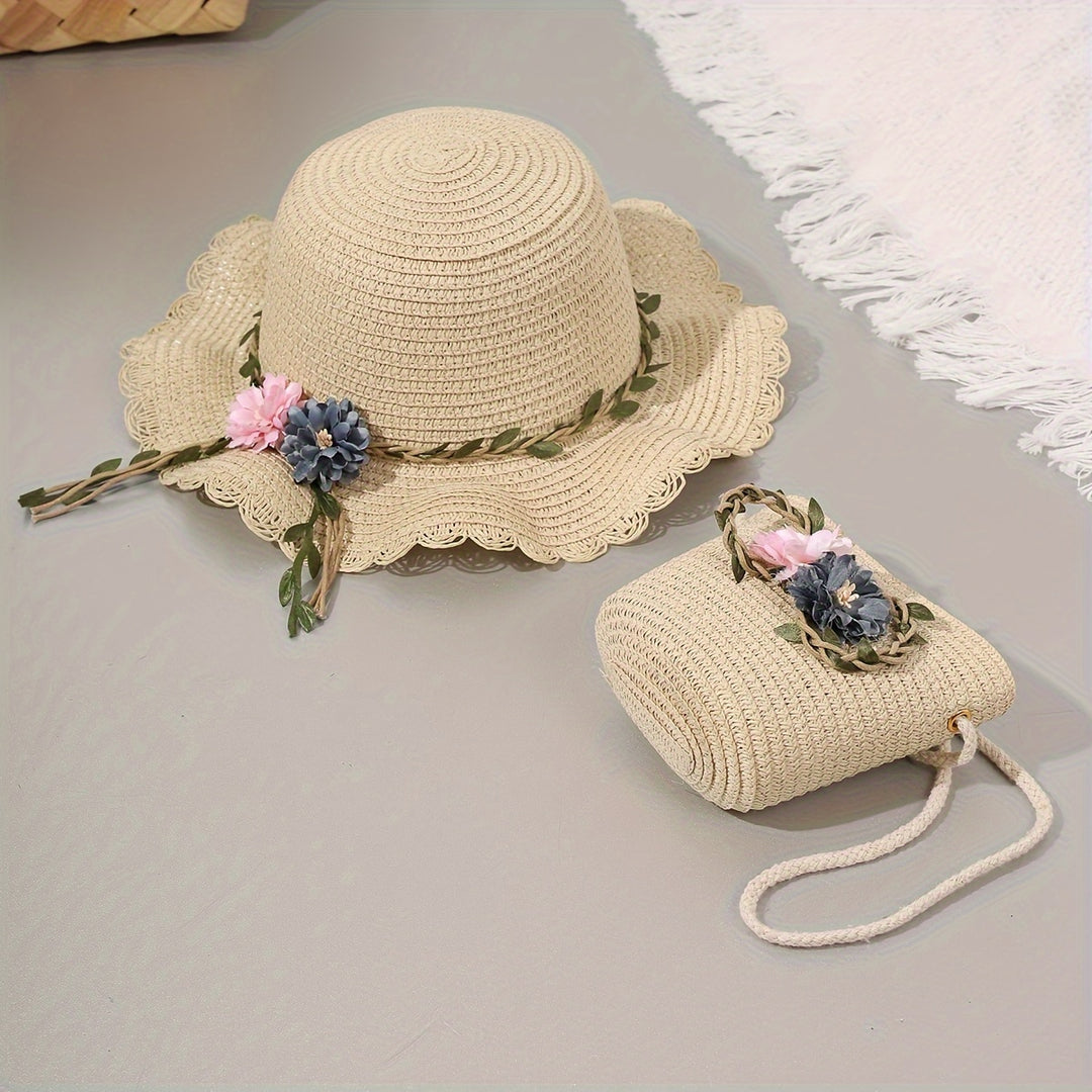 Fleur - Woven Floral Sun Hat and Beach Bag Set