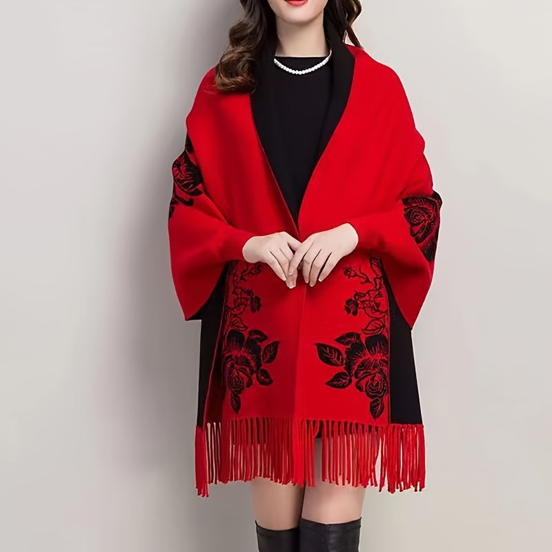 Elisa - Vintage Embroidered Polyester Scarf with Sleeves, Warm &amp; Stylish for Fall/Winter