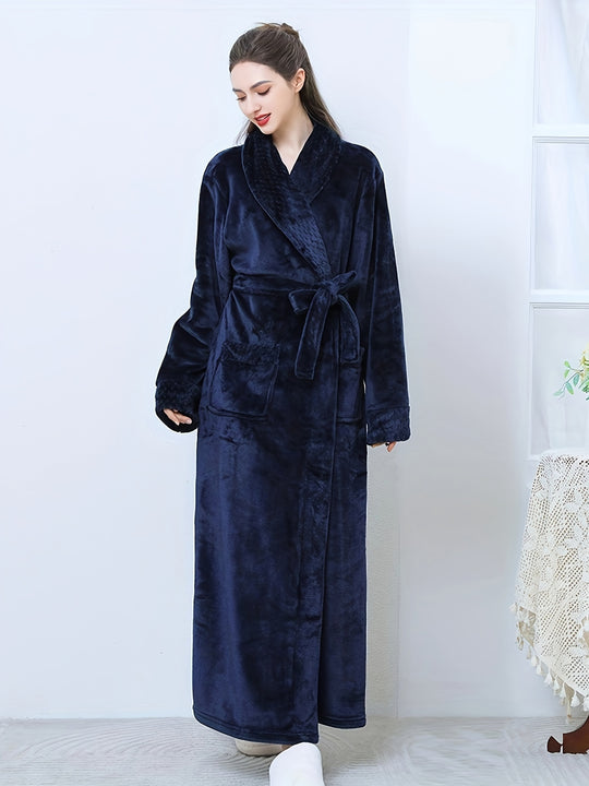 Julia - Winter Flannel Bathrobe with V-Neck and Pockets