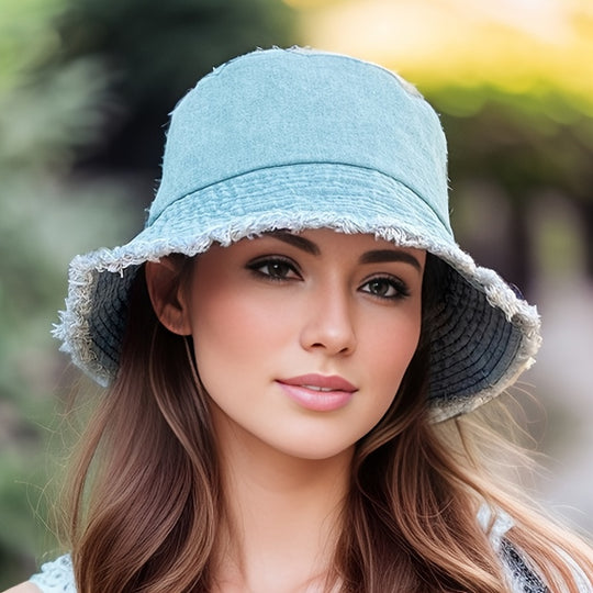 Evelien - Chic Blue Denim Bucket Hat with Adjustable Drawstring