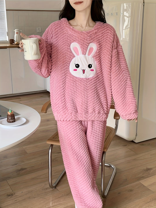 Emma - Cute Bunny Print Fleece Long Sleeve Pyjama Set