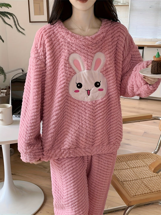 Emma - Cute Bunny Print Fleece Long Sleeve Pyjama Set