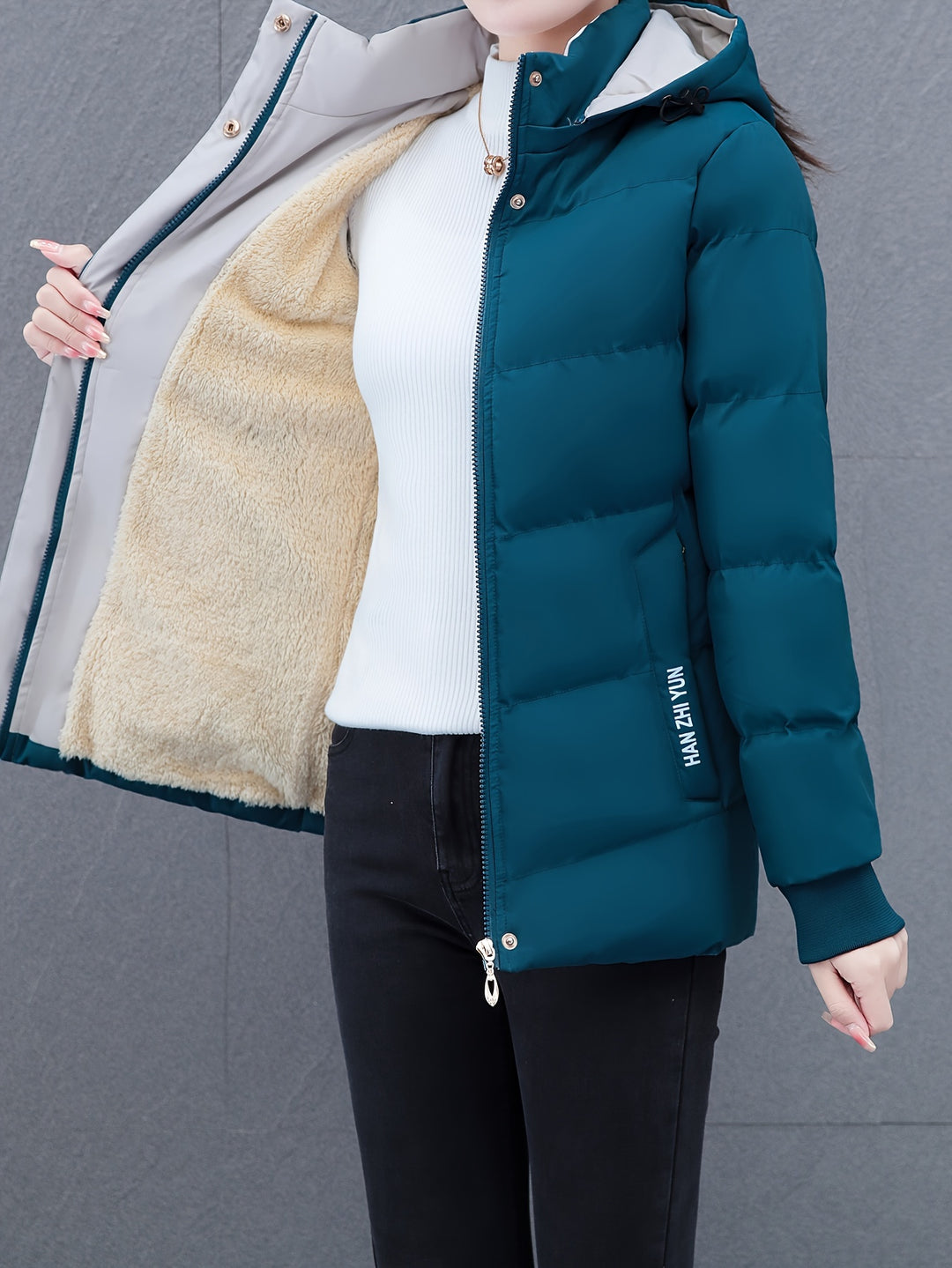 Lisa - Plus Size Winter Coat for Women, Lined Hooded Coat in Casual Style