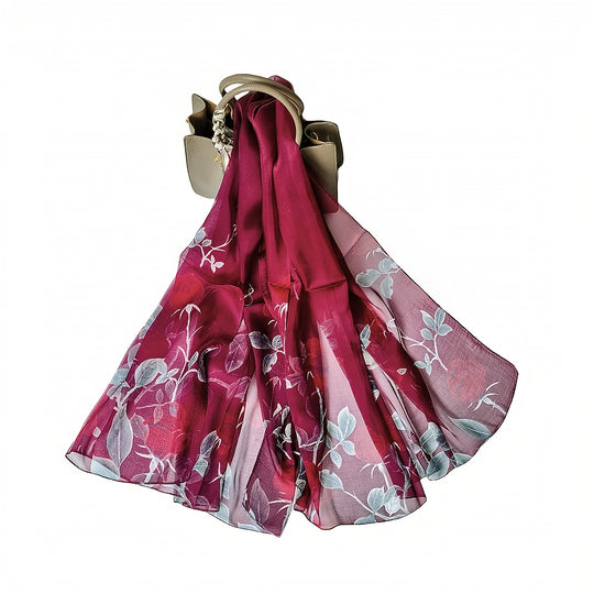 Rosa - Glamorous Red Rose Silk Scarf made from 100% Mulberry Silk