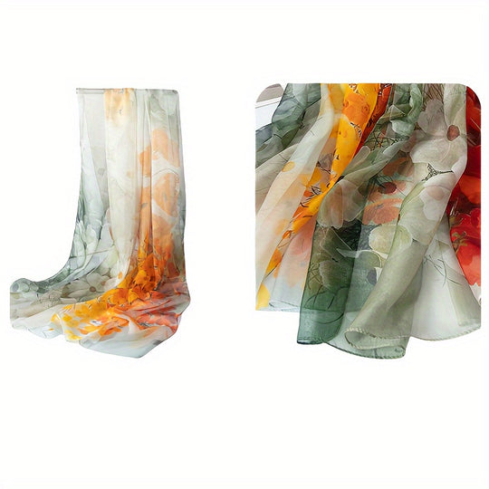 Lotte - Elegant Silk Scarf with Floral Print