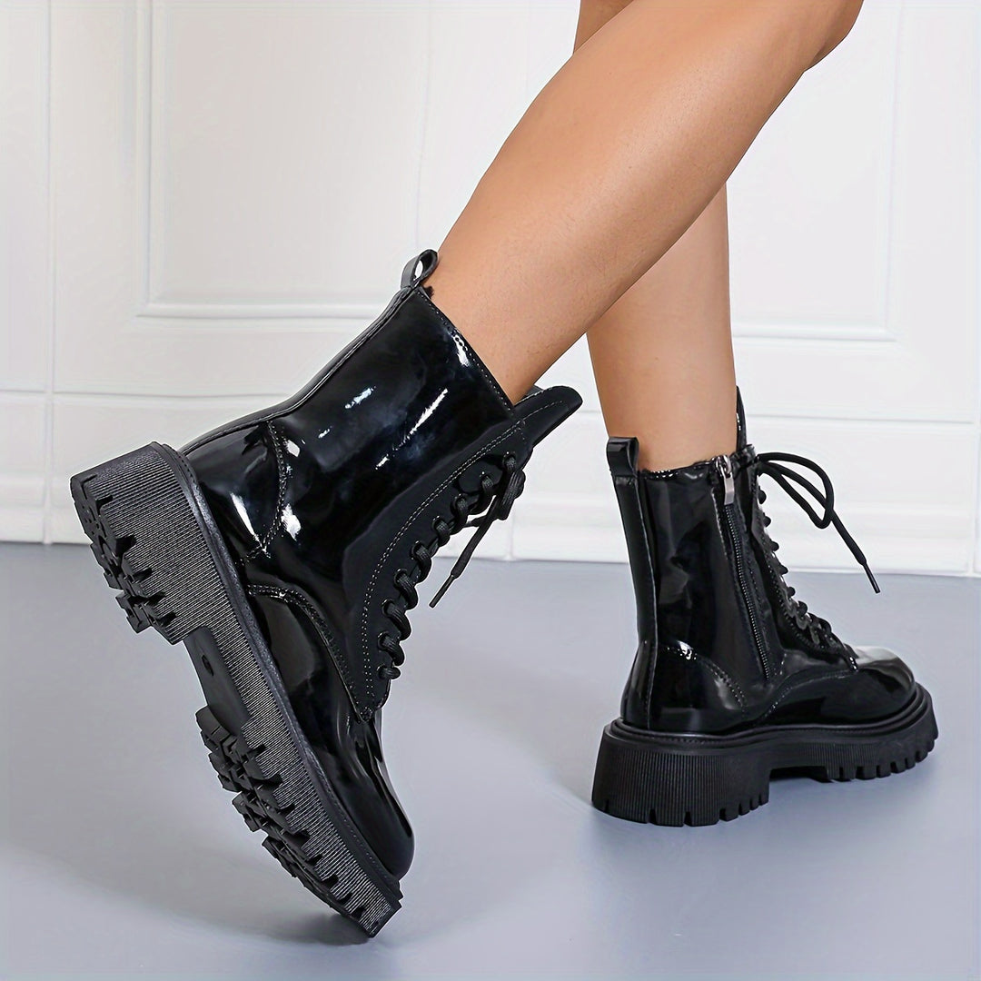 Yara - Trendy Mid-Calf Platform Boots with Lace-Up Closure