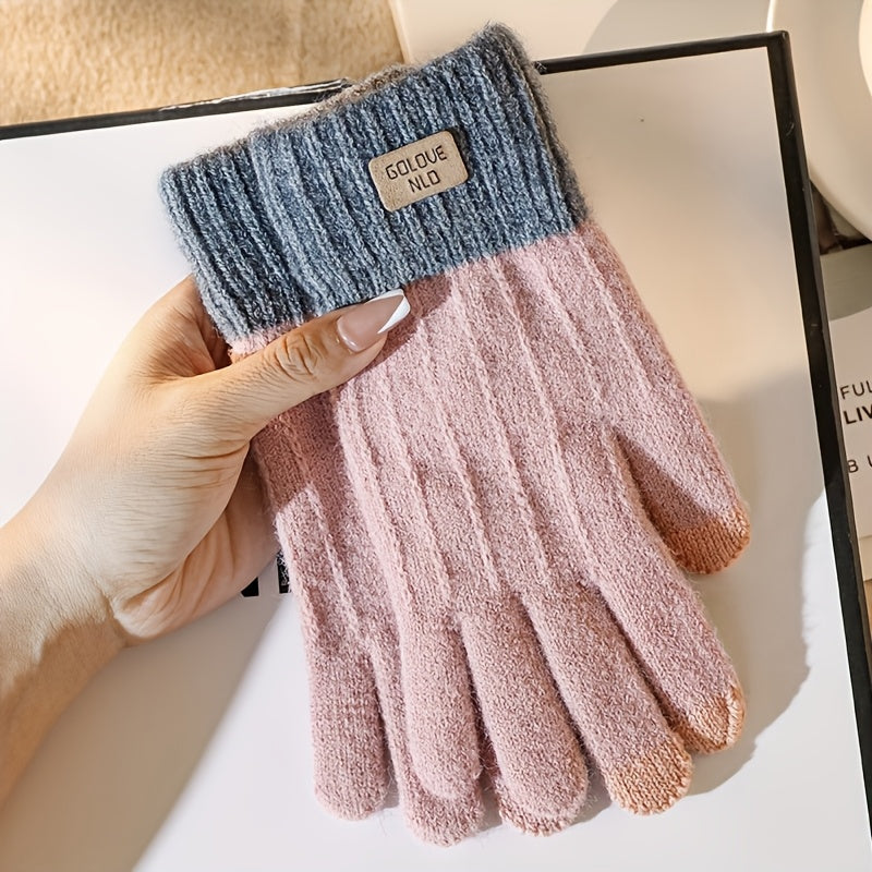 Sophie - Thick Knitted Touchscreen Gloves, College Style, Warm and Comfortable