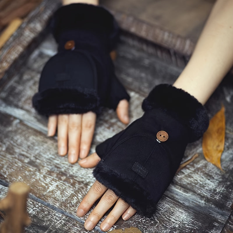 Sophie - Vintage Suede Flip-Top Gloves for Fall/Winter