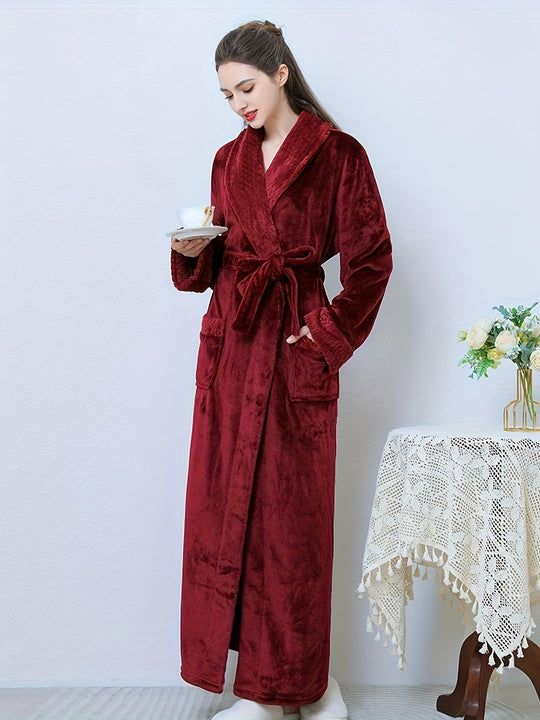 Julia - Winter Flannel Bathrobe with V-Neck and Pockets