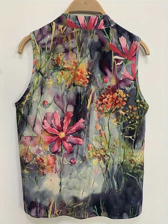 Annemieke - Sleeveless Blouse with Floral Print and Round Neck, Casual Women's Clothing 