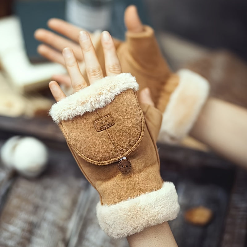 Sophie - Vintage Flip-Top Handschoenen van Suède voor Herfst/Winter