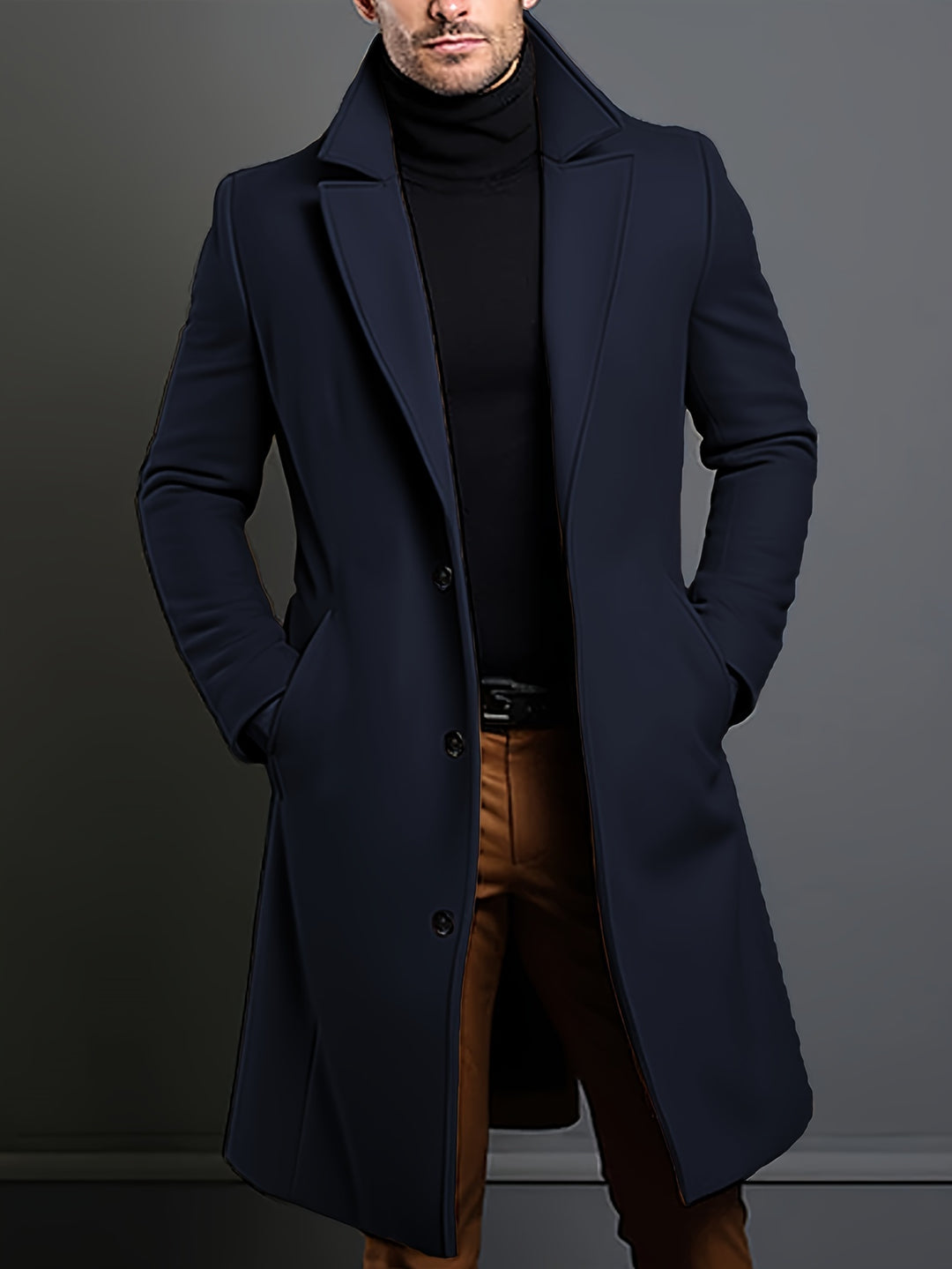 Hugo - Classic Long Coat for Men with Lapel Collar