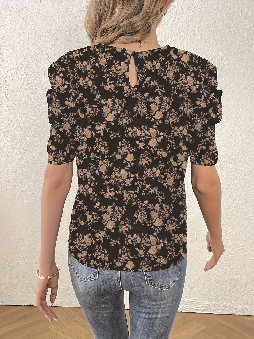 Fleur - Casual Bloemenprint Top met Ronde Hals