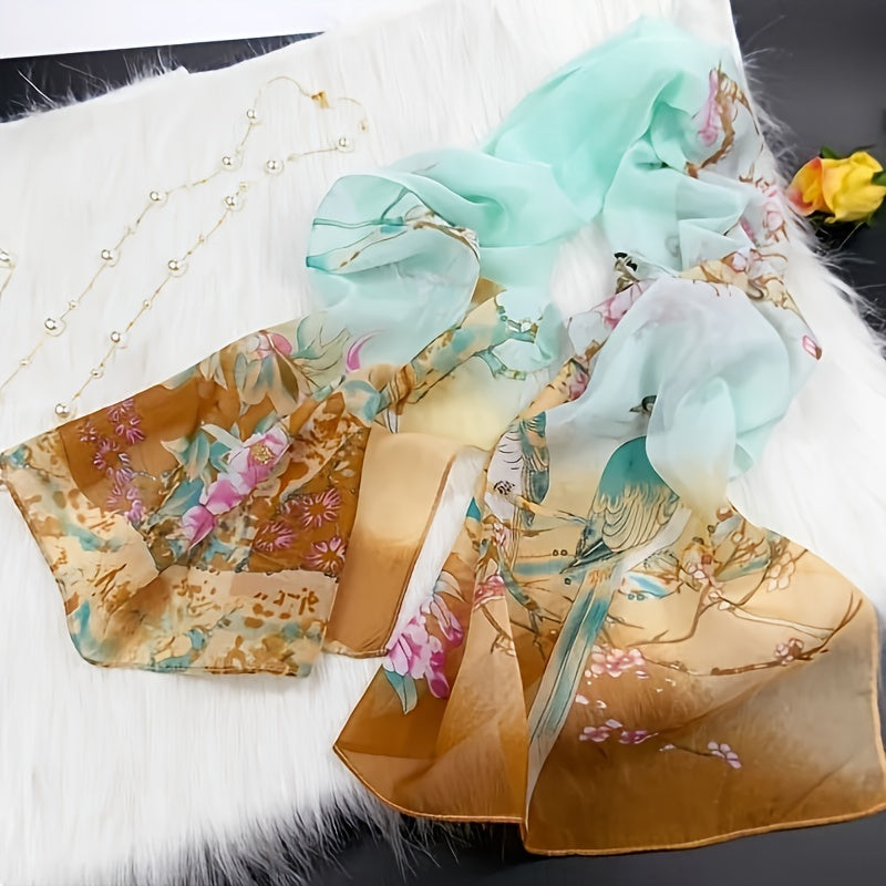 Iris - Elegant Thin Chiffon Scarf with Traditional Chinese Print