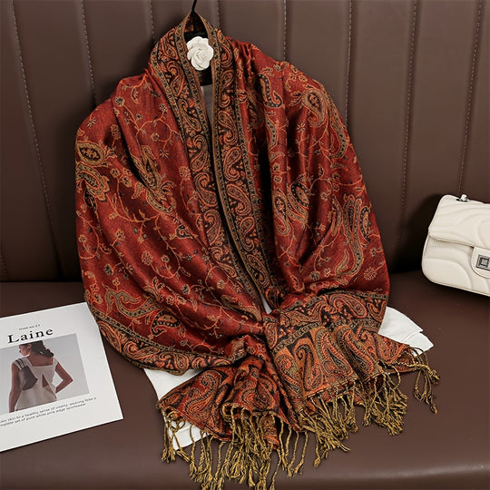 Marit - Luxury Paisley Cotton Blend Scarf with Fringes