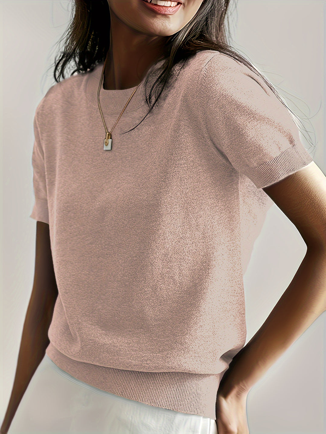 Lotte - Casual Short Sleeve Round Neck Sweater for Spring, Summer and Fall 