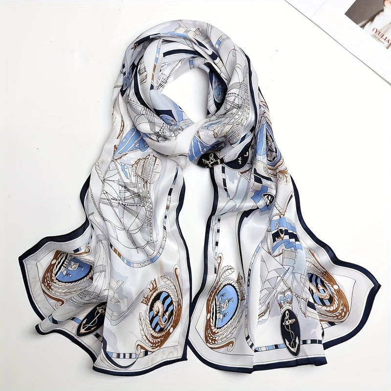 Juliette - Classic 100% Mulberry Silk Scarf with Nautical Print