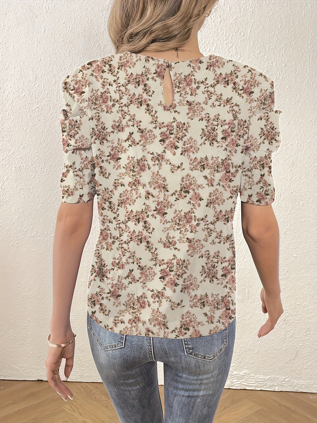 Fleur - Casual Bloemenprint Top met Ronde Hals