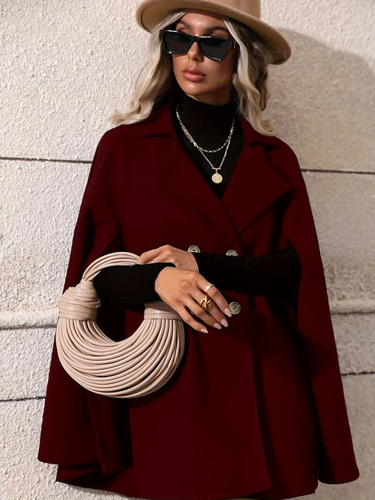 Emma - Elegant Plain Cape Coat with Buttons