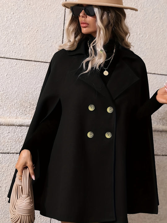 Emma - Elegant Plain Cape Coat with Buttons