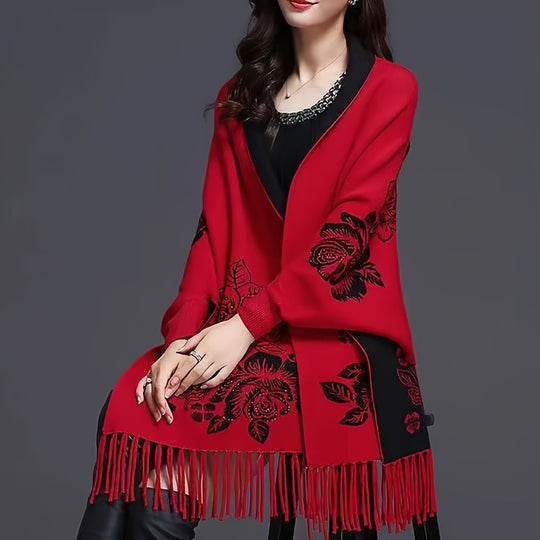 Elisa - Vintage Embroidered Polyester Scarf with Sleeves, Warm &amp; Stylish for Fall/Winter