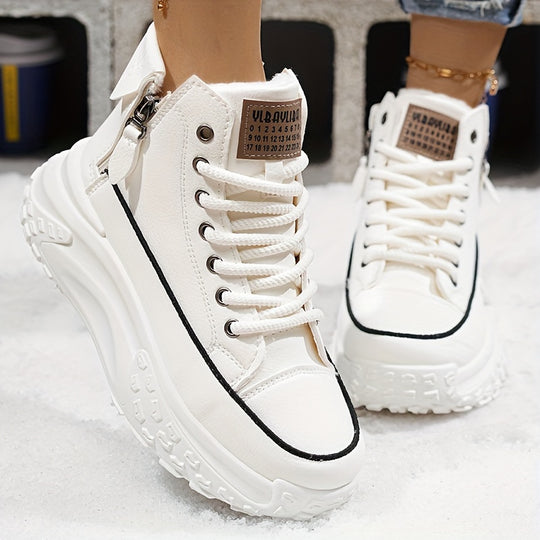 Livia - Dames Effen Pluche Laarzen, Platform, Lage Hak, Antislip Warme Winterlaarzen