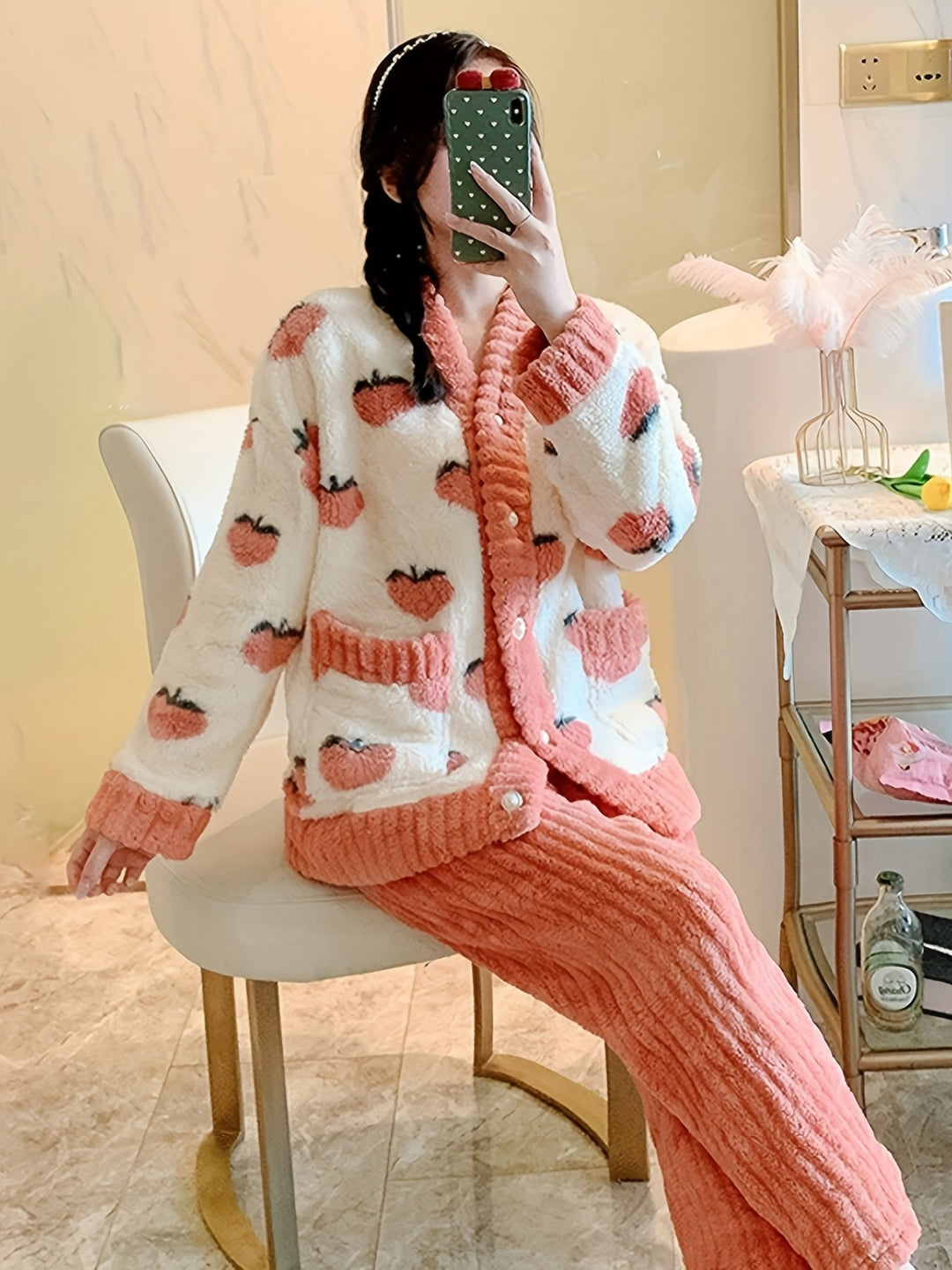 Eva - Winter Cute Pyjama Set With Strawberry Print