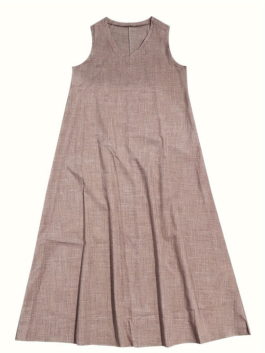 Elise - Plain V-Neck Maxi Dress For A Casual Style