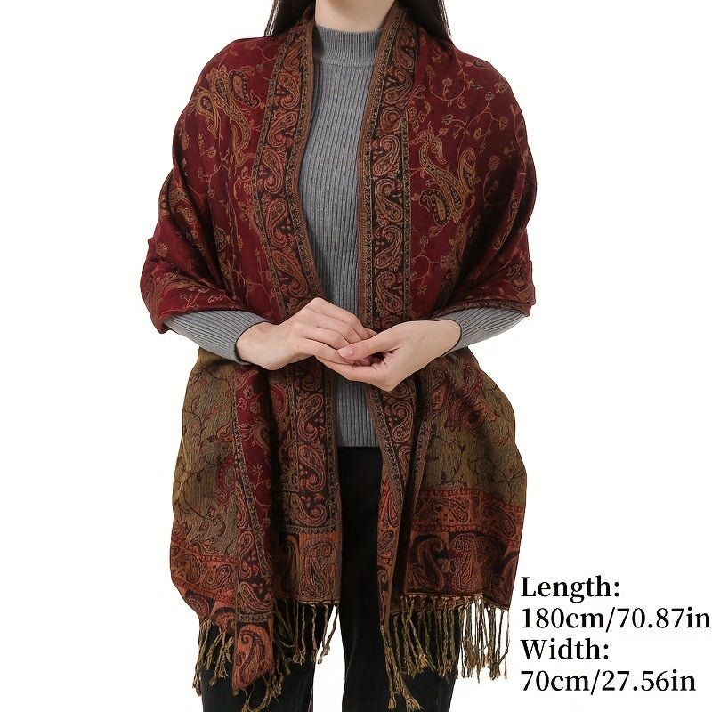 Marit - Luxury Paisley Cotton Blend Scarf with Fringes