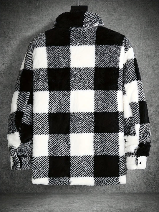 Mees - Men's Color Blocking Checked Fleece Jacket