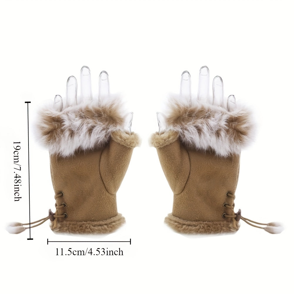 Lianne - Knitted Winter Touchscreen Gloves with Faux Fur Trim