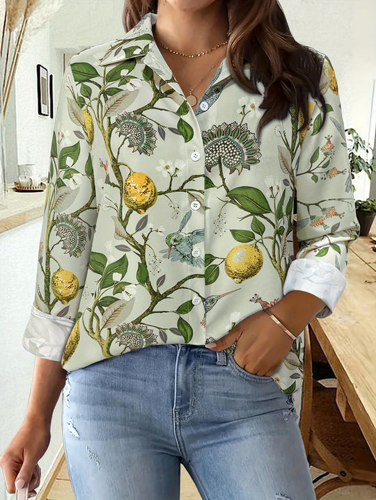 Eveline - Stijlvolle Lapel Blouse met Print en Knopen