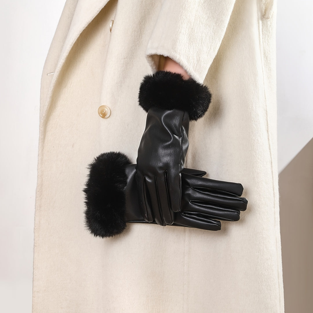 Isabelle - Elegant PU Leather Gloves with Faux Fur Cuffs