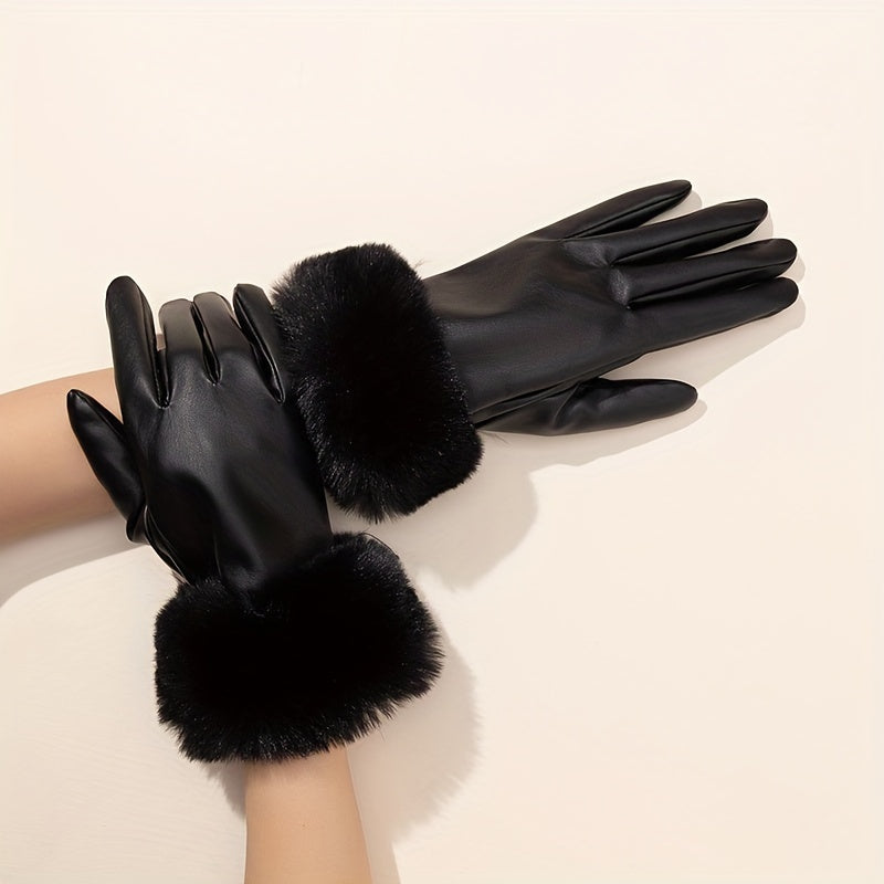 Isabelle - Elegant PU Leather Gloves with Faux Fur Cuffs