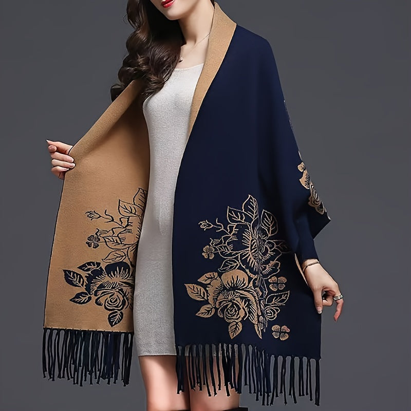 Elisa - Vintage Embroidered Polyester Scarf with Sleeves, Warm &amp; Stylish for Fall/Winter