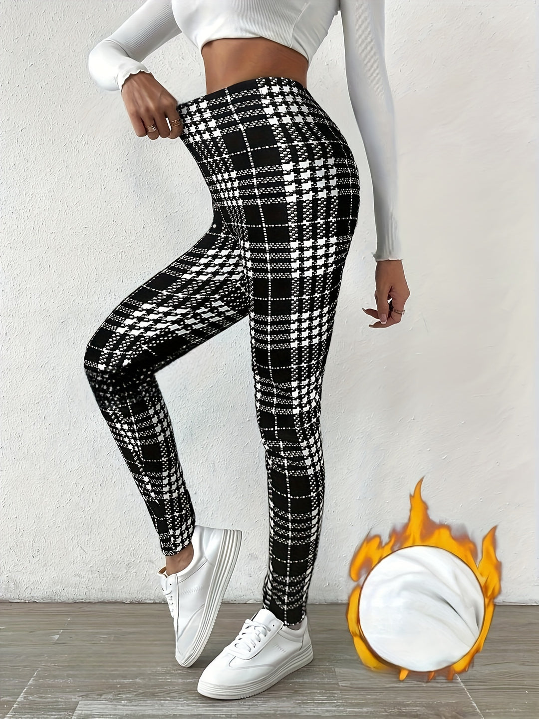 Sanne - Fleece Lined Checked Leggings | High Stretch and Stylish for Fall/Winter