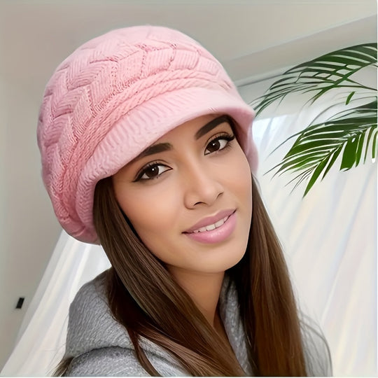 Eva - Stylish Knitted Beret Hat for Women - Lightweight &amp; Warm Fleece Lining