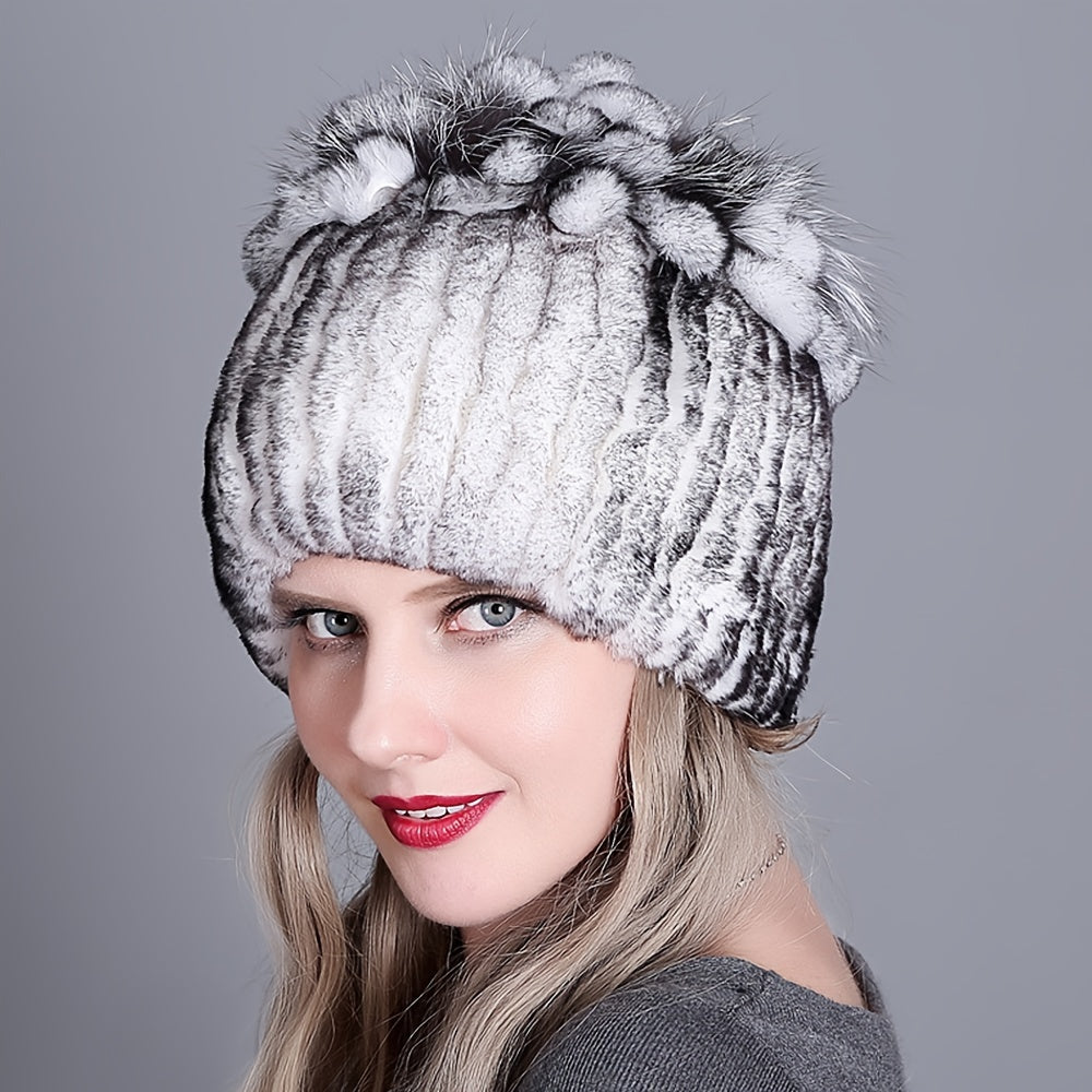 Sophie - Warme Gebreide Beanie van Nepbont | Trendy Wintermuts voor Dames