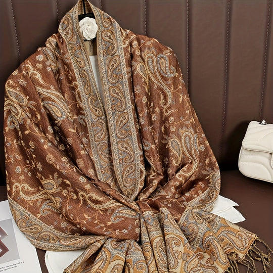 Marit - Luxury Paisley Cotton Blend Scarf with Fringes