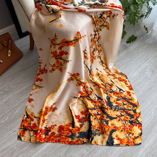 Lara - Vintage Scarf with Leopard Mulberry Blossom and Elegant Flower Design