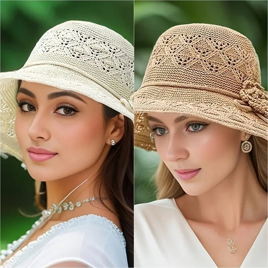 Lianne - Elegant Breathable Beach Hat with Bow Decoration